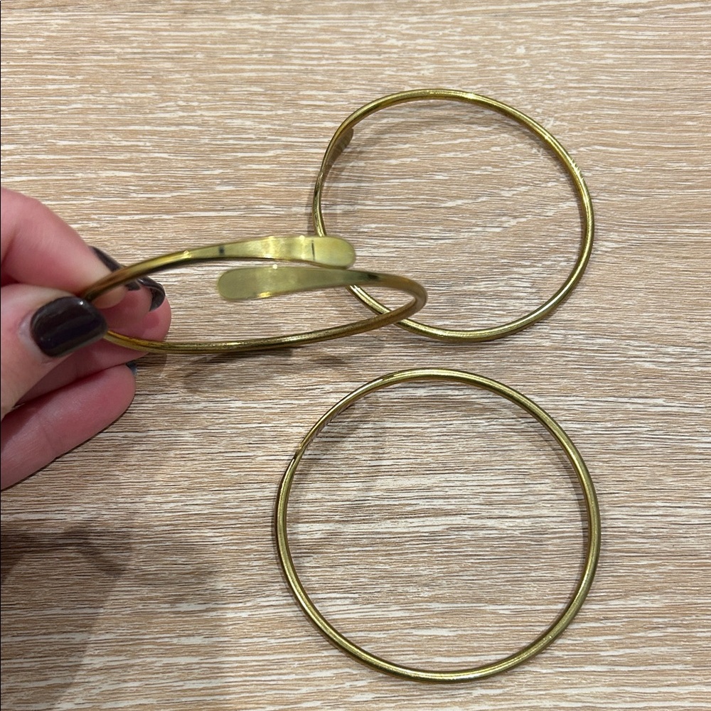 Boho Gal Jewelry Coil Brass Bangle Bracelets (set of 3)